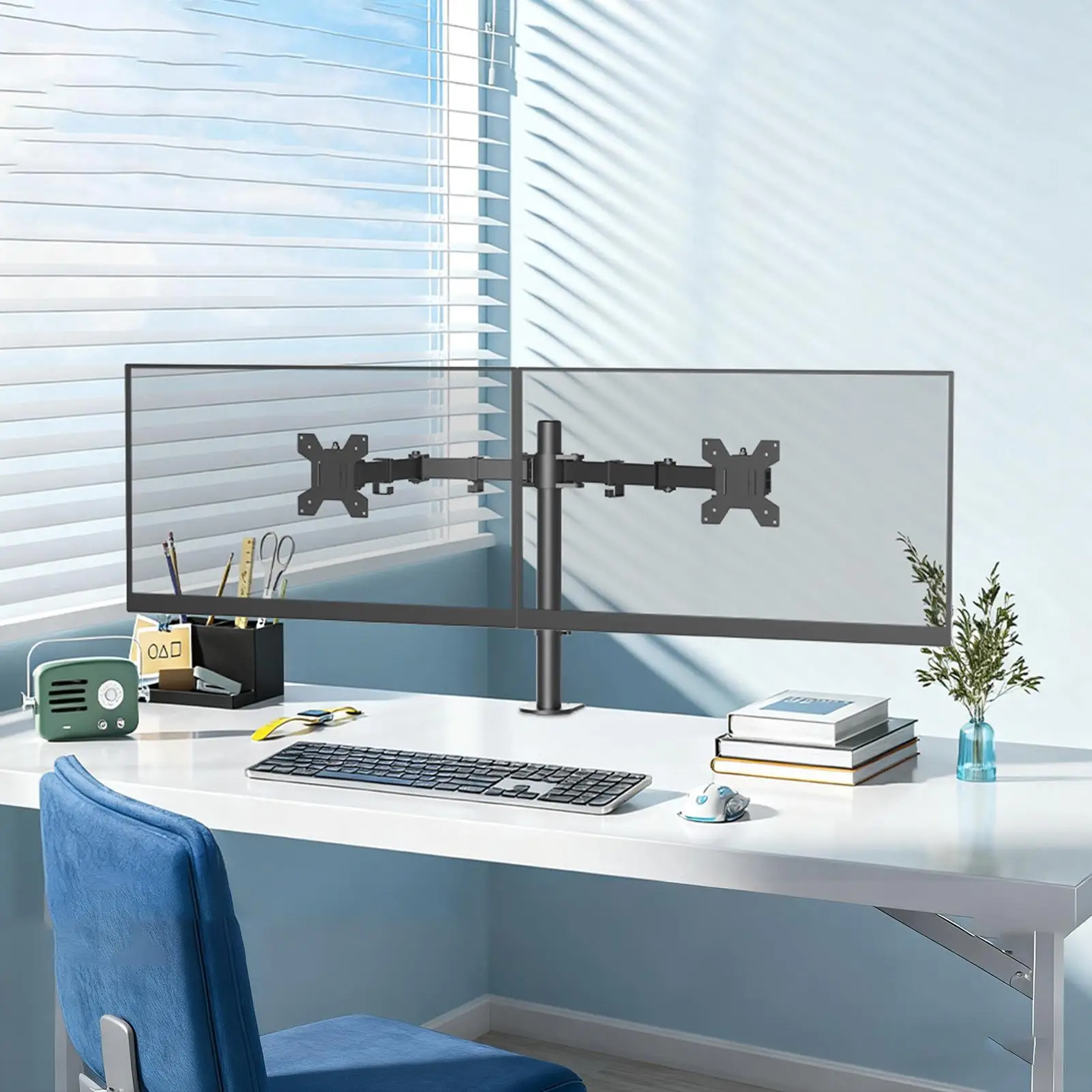 

Двойная подставка для монитора, полностью регулируемая эргономичная стойка, компьютерное настольное крепление с двойным экраном для просмотра видео, кодирования, офиса, дома