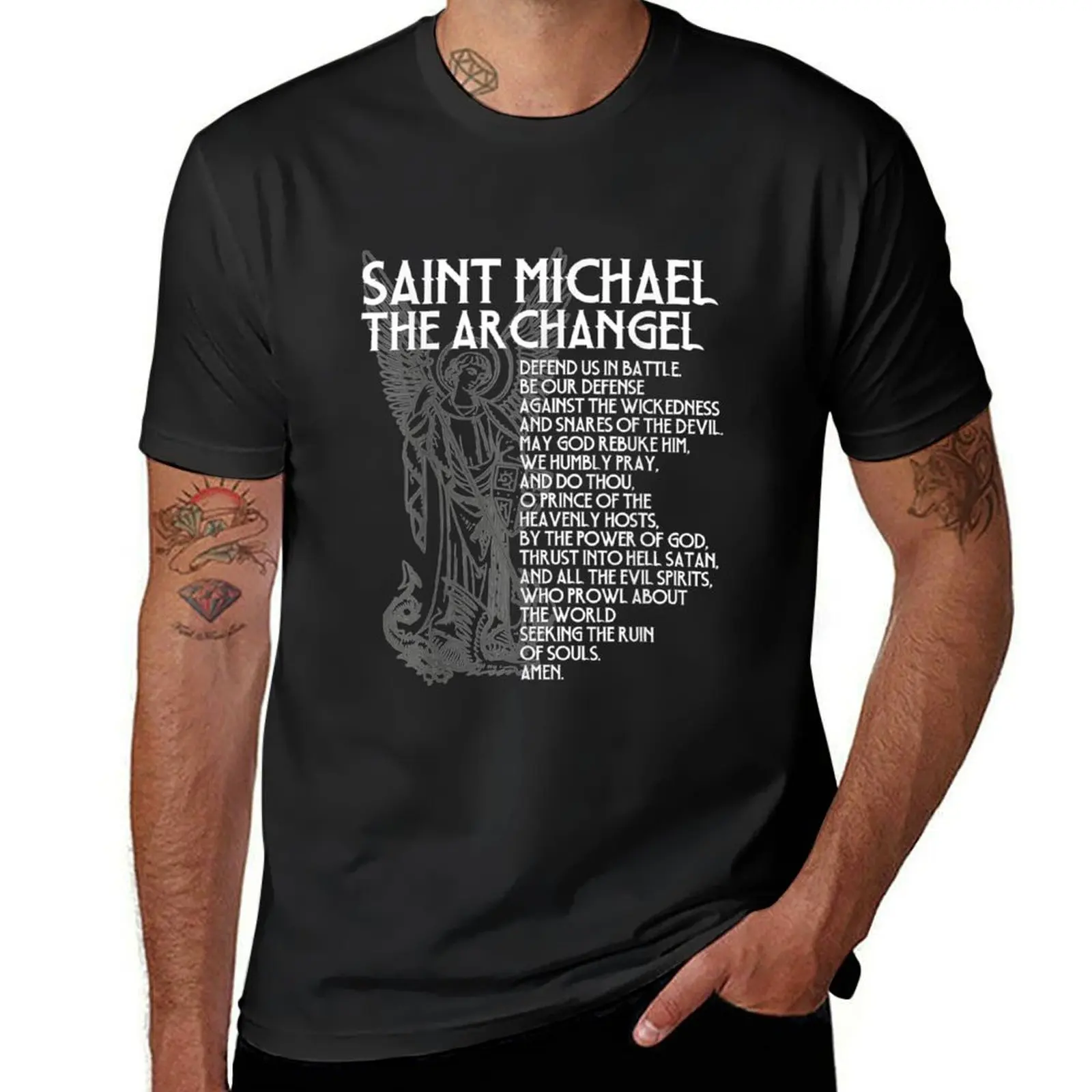 

Saint Michael the Archangel Prayer Catholic Traditional T-Shirt new edition cute tops sublime t shirt men