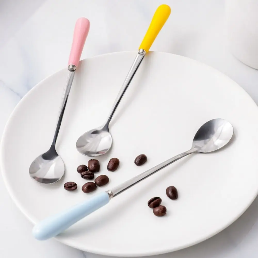Kitchen Stainless Steel Ceramic Handle Ice Cream Coffee Spoons Stirrer Stirring Tool Teaspoon