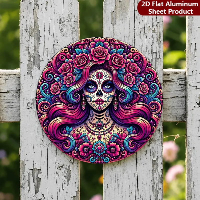 CIFBUY Retro Day Of The Dead Sugar Skull Aluminum Wall Art Waterproof Wearproof Home Garage Cafe Yard Room Decor Gift