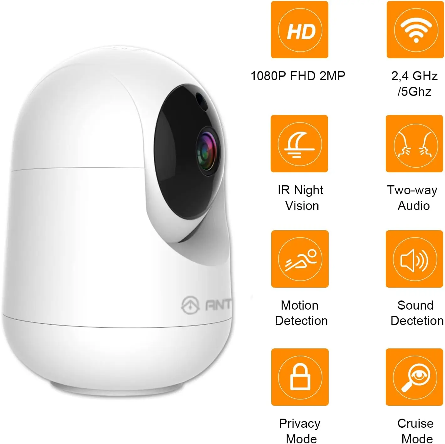 2.4GHz & 5GHz indoor Wi-Fi IP camera adjustable 355°/80°, PTZ surveillance camera, IR night vision, Motion Detection