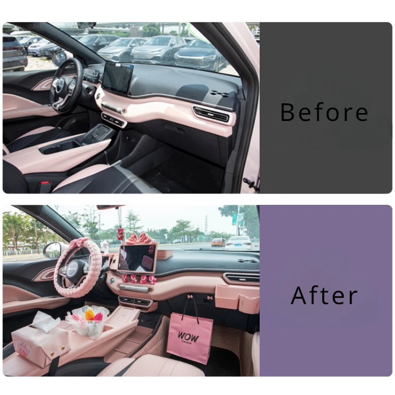 Car Pink Interior Set For BYD Seagull Steering Wheel Cover Storage Box Center Controls Modified Interior Refit Parts Accessories