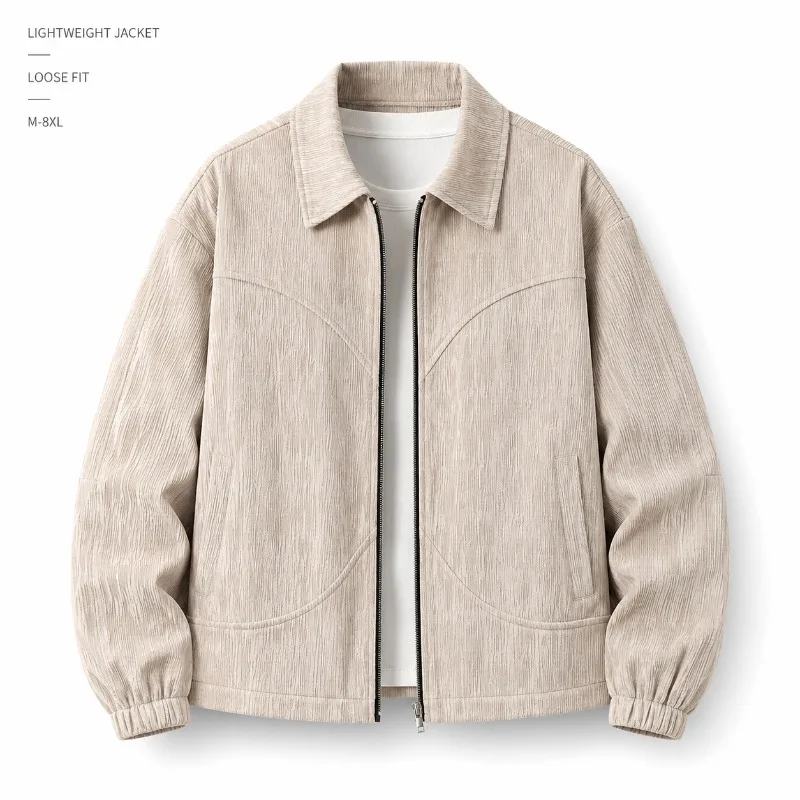 Spring and autumn new men's lapel jacket bark pattern corduroy jacket loose casual large size jacket men M-8XL