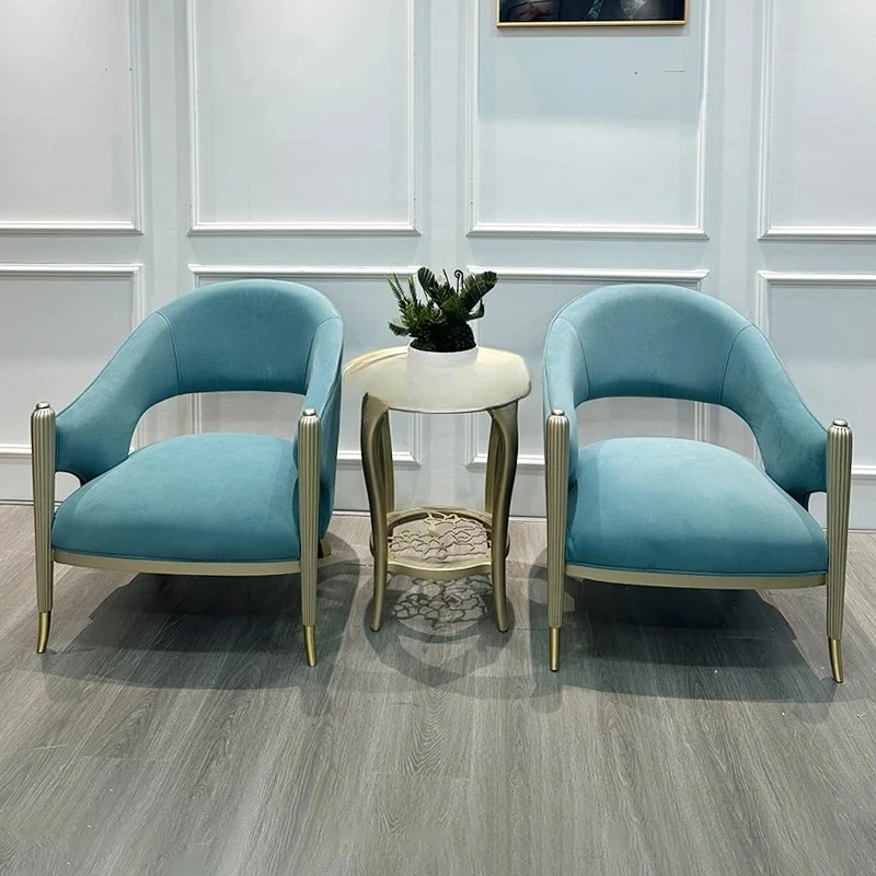 

American light luxury solid wood sofa chair living room balcony leisure tiger chair fabric French single chair