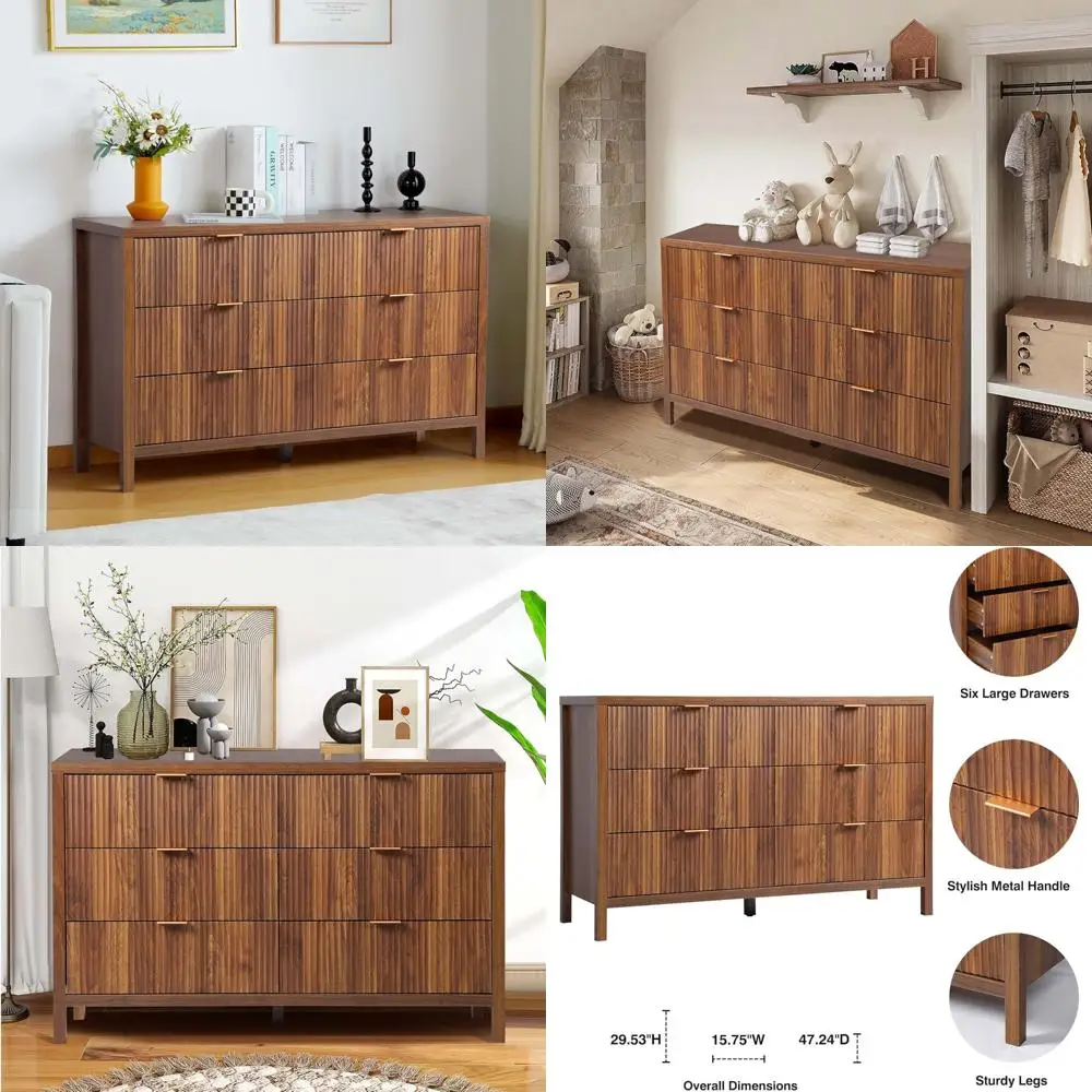 

Wide 6-Drawer Double Dresser for Modern Bedroom, Contemporary Wood Chest of Drawers Storage Organizer