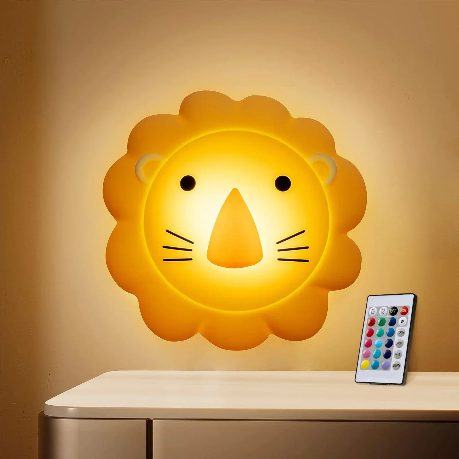 Lion LED Night Light com Sensor de Toque, 16 Cores, Regulável, USB, Recarregável, Silicone, Lâmpada, Luz Noturna, Quarto, Nightlight, Criança, Presente do bebê