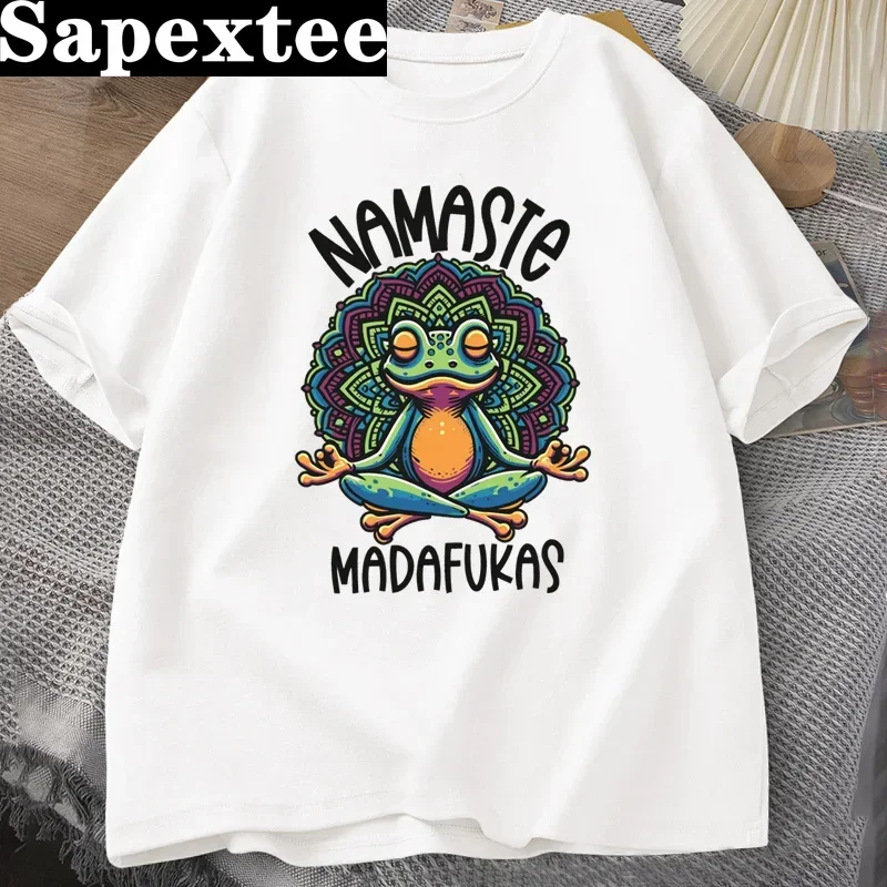 

Забавная футболка для йоги, футболка с лягушкой для самообслуживания, хлопковая футболка с коротким рукавом, позитивная футболка Cottagecore Namaste, мужская женская одежда, уличная одежда