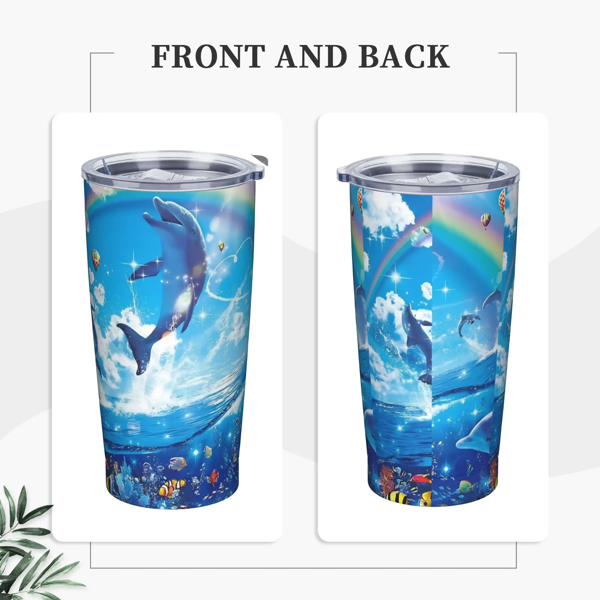 Symphony Dolphins Frutiger Aero Tumbler Vacuum Insulated  Coffee Cups Vacuum Flask Travel Outdoor Mugs Water Bottle, 20oz