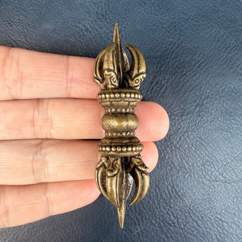 Tibetan-style brass ornament, vintage five-pronged vajra handpiece, esoteric magic pestle decorative craft