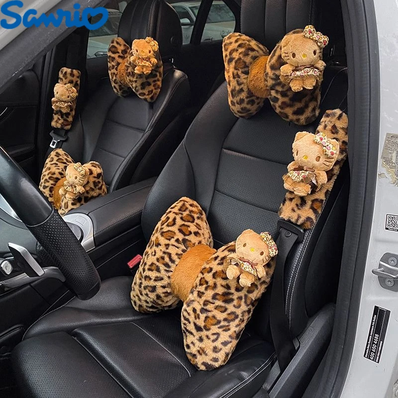 

Sanrio Hello Kitty Car Neck Pillow Seat Belt Shoulder Cover Leopard Print Kitty Headrest Waist Support Car Cartoon Decoration
