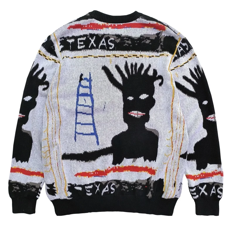 Black White Patchwork Knitted Jacquard Pattern Brand Hip Hop Vintage Heavy duty Mens Womens Highest quality WACKO MARIA Sweater