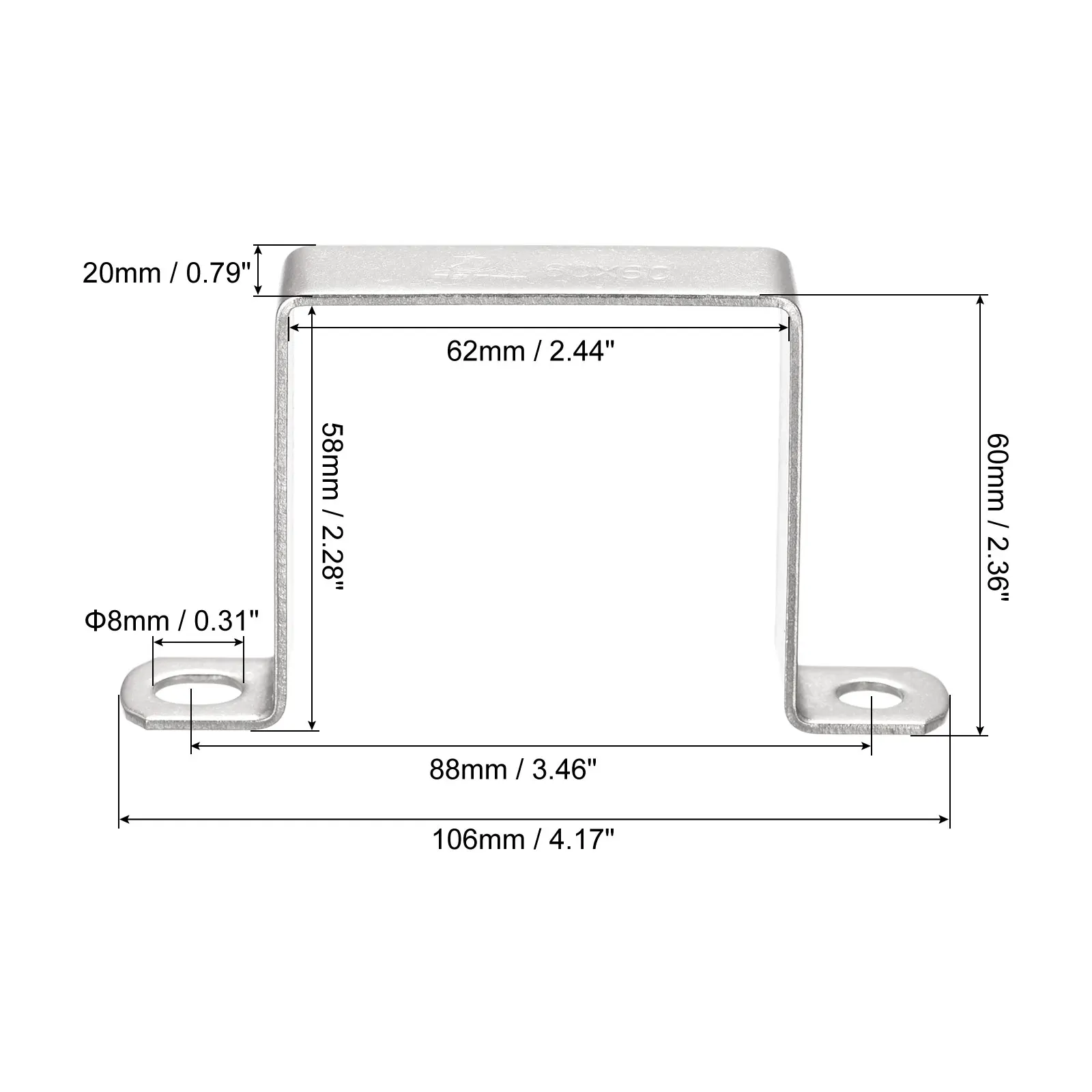 Uxcell 4 Pcs U Shaped Connector Bracket 58 x 62mm 304 Stainless Steel for Door Closed Bar Holder Strut Channel