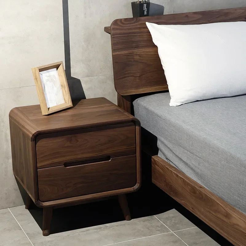Nordic all solid wood black walnut bedside table, white oak storage cabinet, modern simple bedroom cherry wood storage