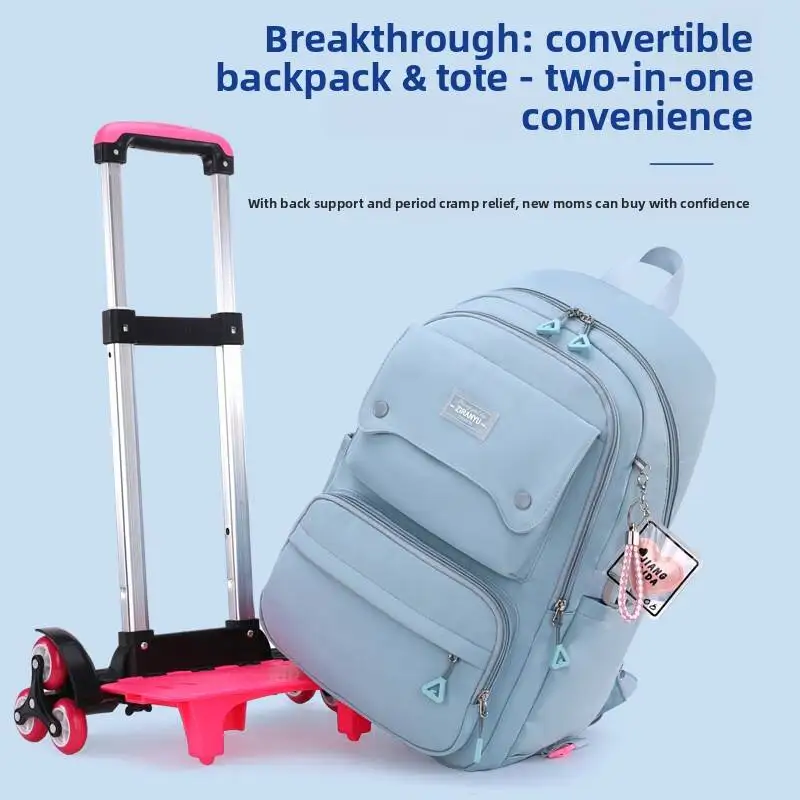 NEW Student School Bag Rolling Backpack Kids Trolley Bag Girl School Backpack Wheeled Bag Multifunctional Use Trolley Backpack