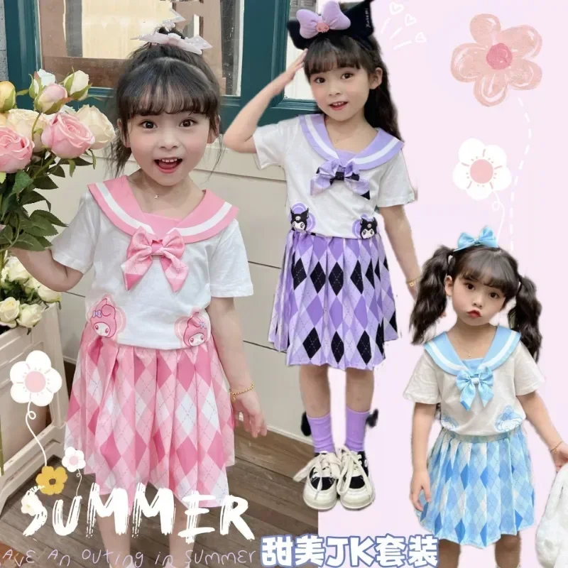 Anime Sanrio Cinnamoroll Kuromi perempuan Jk Set rok Kawaii seragam anak-anak My Melody gaun rok lipit hadiah ulang tahun