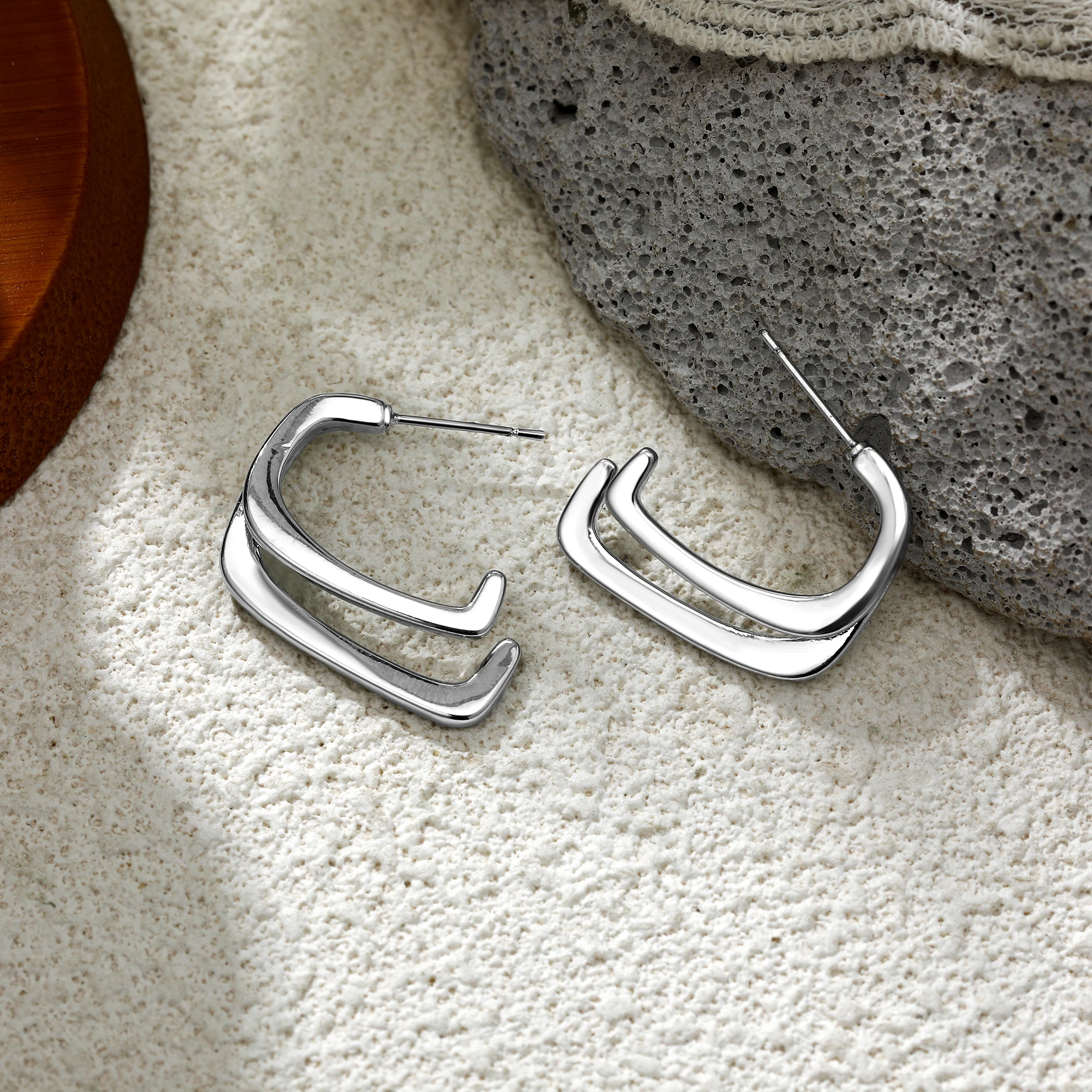 

Minimalist Double Layer Square Shape Hoop Earrings for Women Stainless Steel Statement Geometric Ear Studs Trendy Jewelry Gifts