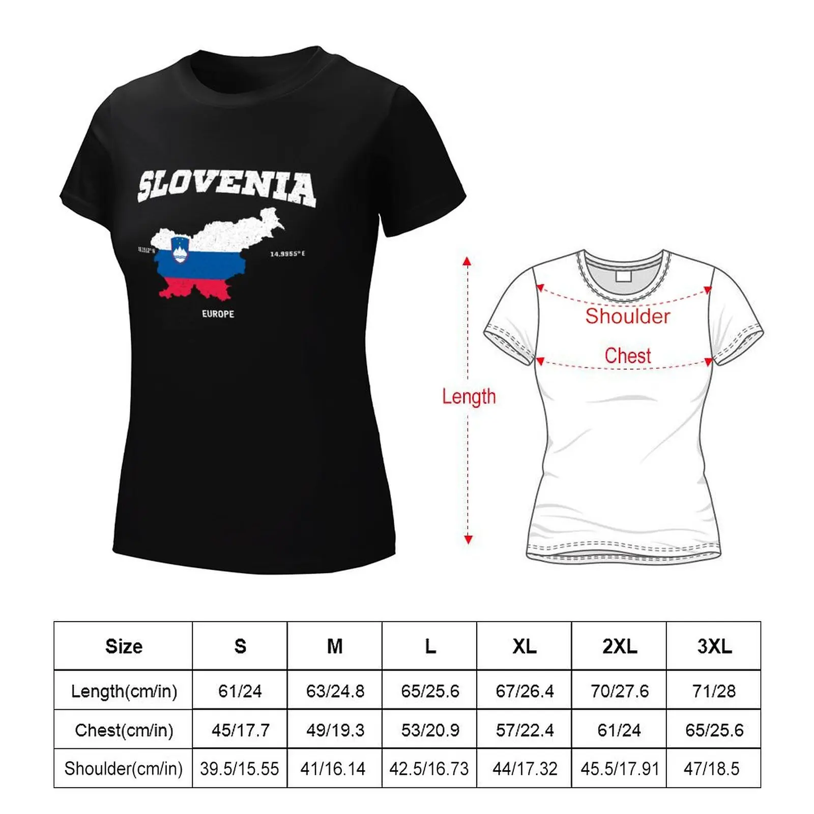 Slovenia flag map, Slovenia coordinates, Slovenia Localisation T-shirt shirts graphic tees tops Women t-shirts