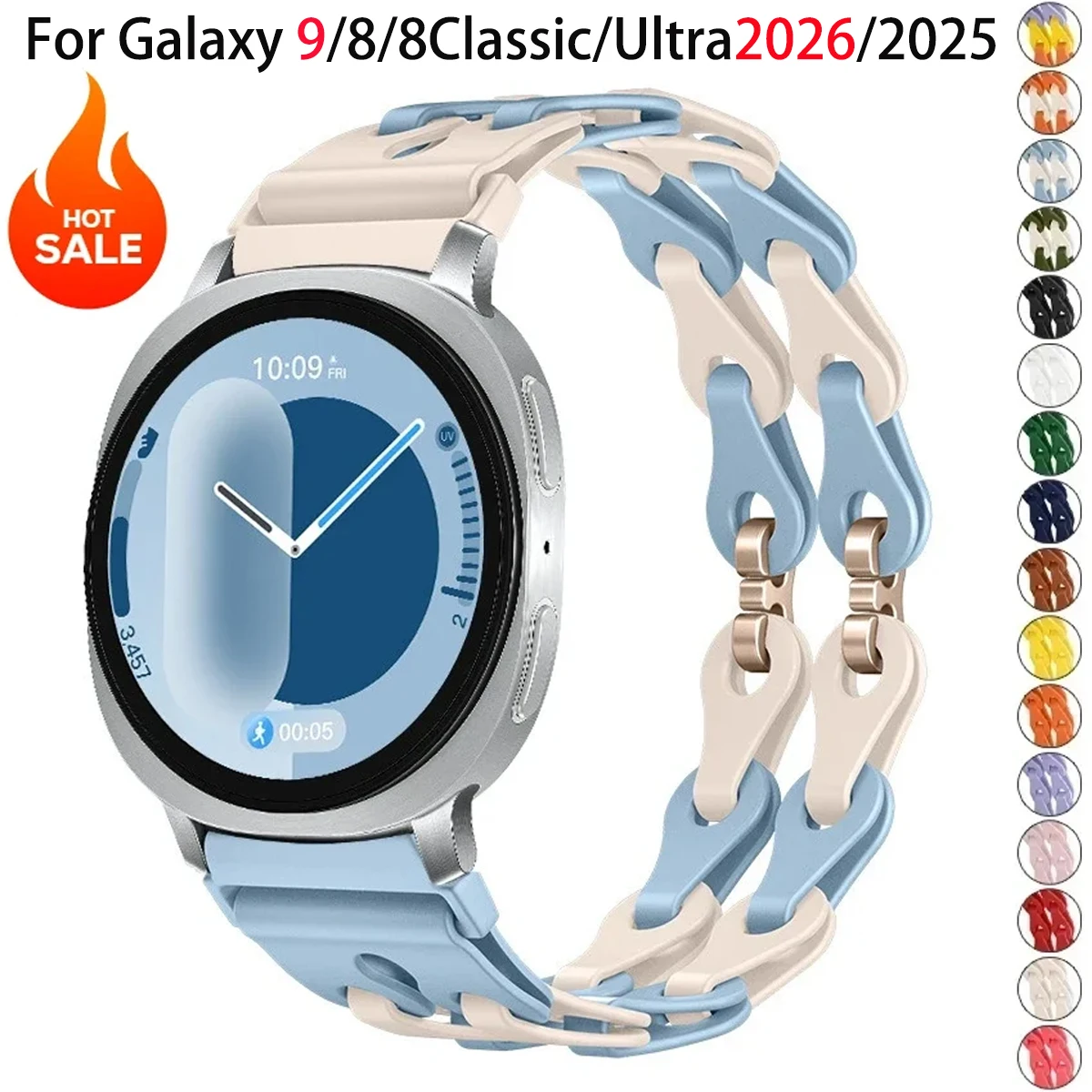 Silicone Strap for Samsung Galaxy Watch 9/8 40/44mm 8Classic 46mm Women Chain Bracelet for Galaxy Ultra 2026/2025 47mm Ultra2