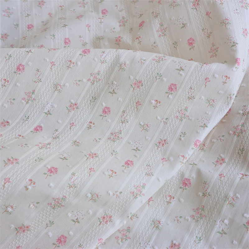 145 x 50 cm gestreifter Jacquard-Stoff aus reiner Baumwolle mit kleinem Blumenmuster, DIY-Stoff für Kinderkleidung, Vorhänge, Röcke – Detail 4