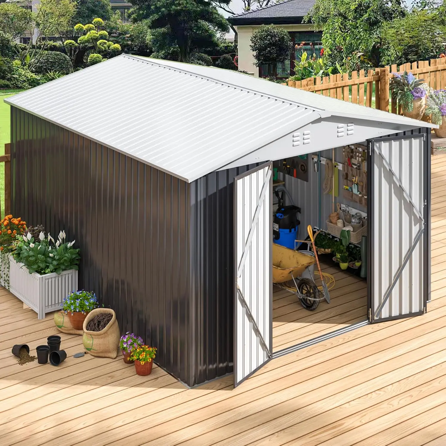 

Polar Aurora 10x12 FT Outdoor Storage Shed, Metal Garden Shed with with Updated Frame Structure, Tool Sheds for Backyard