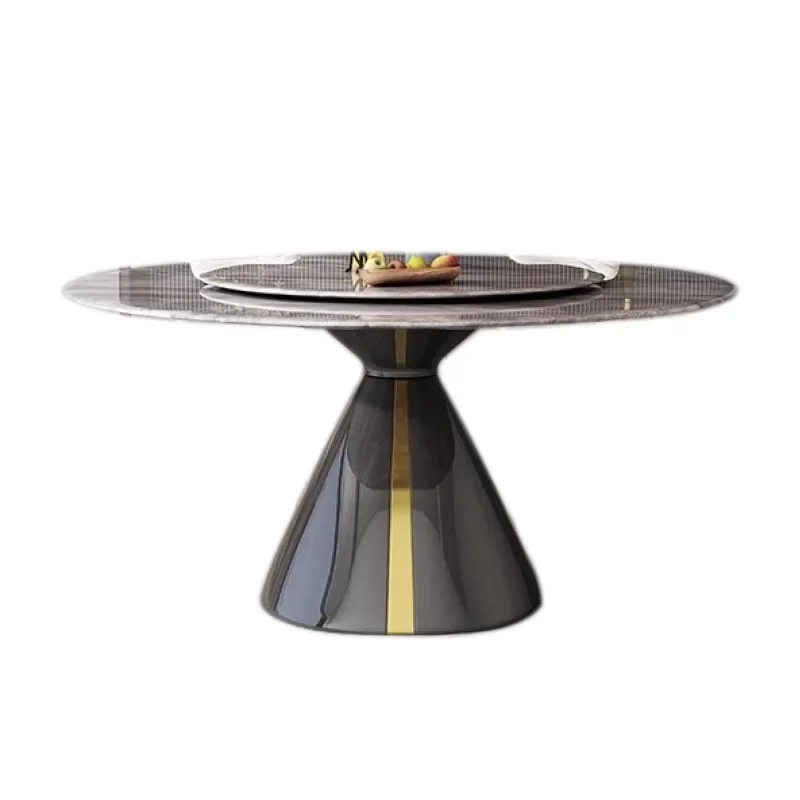 

Italian style, dining table spar dining table and chair combination, turntable modern simple round table, dining table round