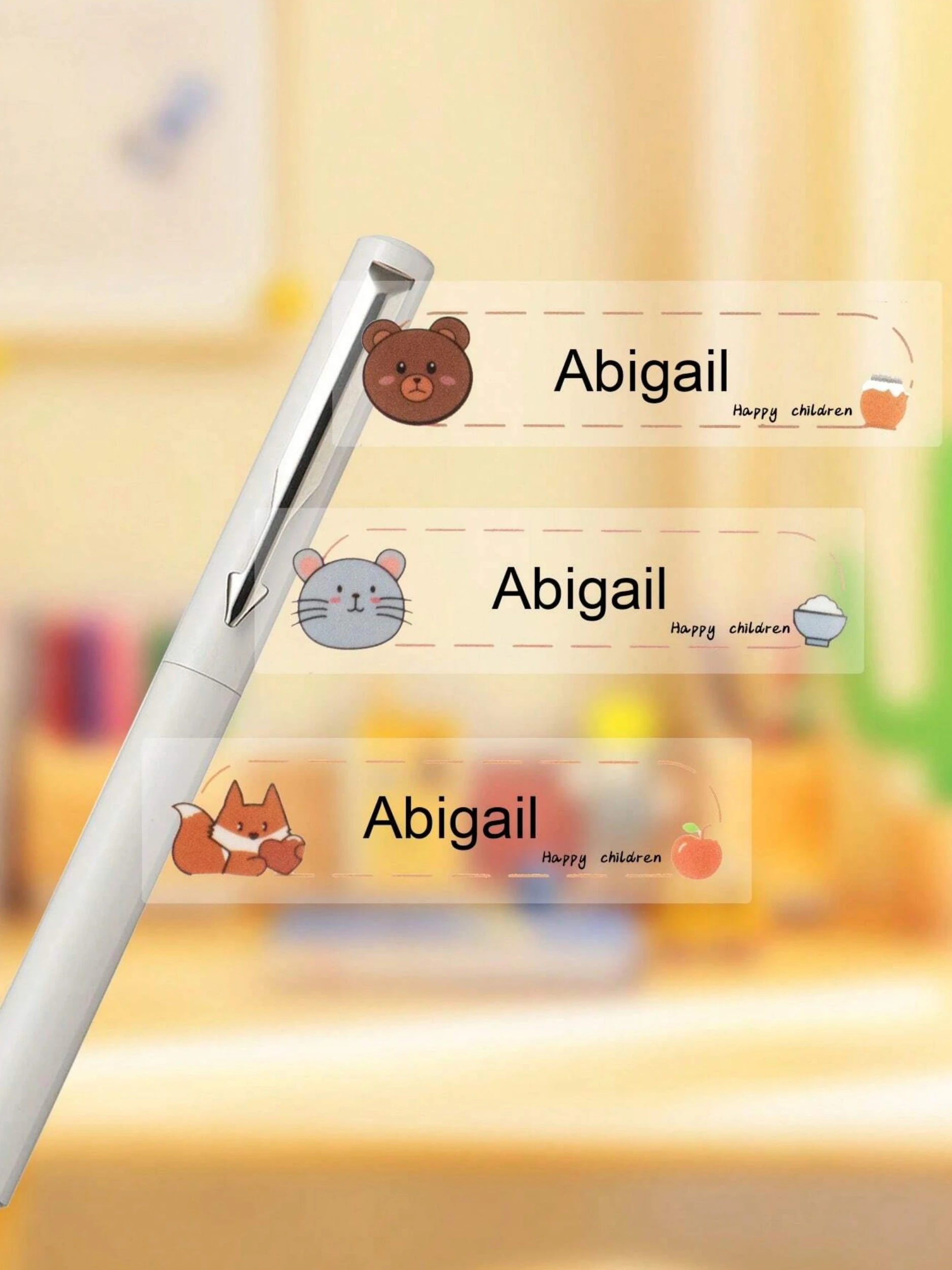 4.6*1.1 سنتيمتر ملصقات اسم شخصية للرعاية النهارية ، تسميات أسماء مخصصة شفافة للزجاجات ، ملصقات الحيوانات اسم مخصص