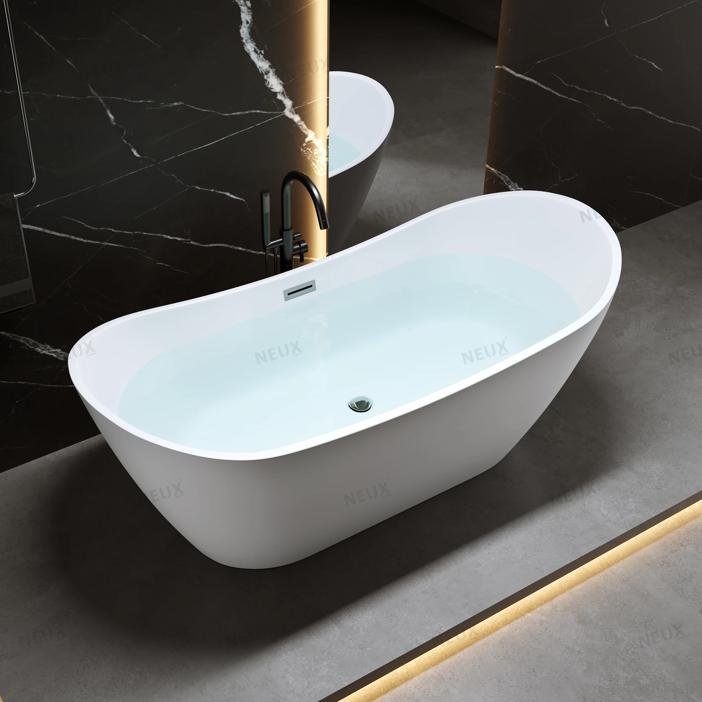 China Factory Hot Sale Boat Shape Glossy White Free Standing Acrylic Bathtub Glossy White FreeStanding Bathtub