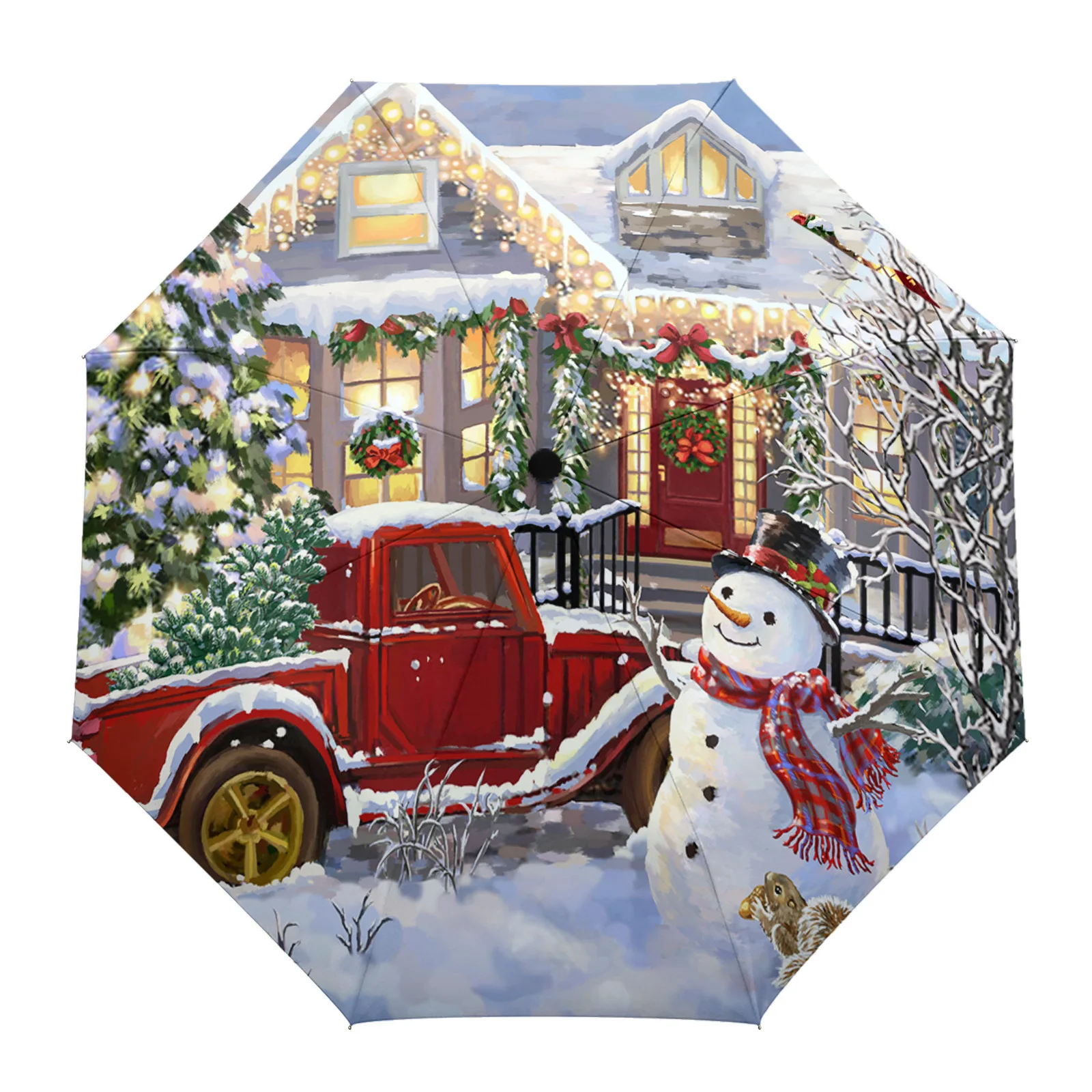 New Year Merry Christmas Tree Truck Sunshade Parasol Umbrella Fully-automatic Eight Strands Foldable Rain Umbrella for Women Kid