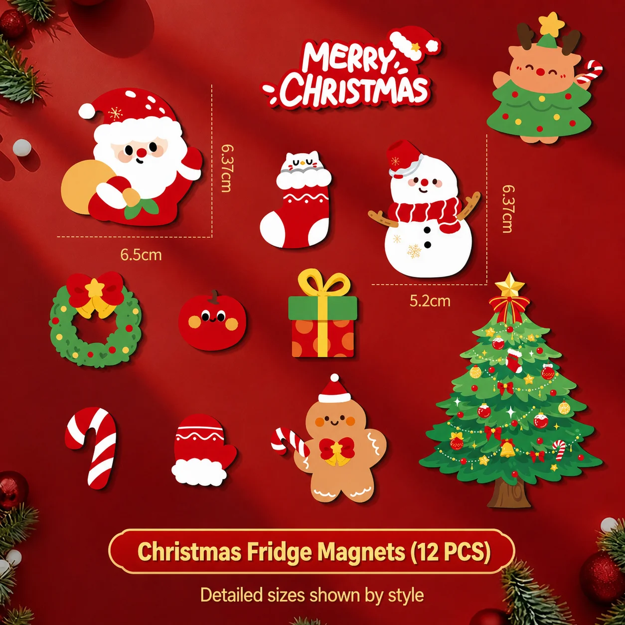 Christmas Refrigerator Magnet Flexible Rubber Soft Magnetic Fridge Magnet Christmas Magnetic Sticker Laser-Cut For Fridge Home