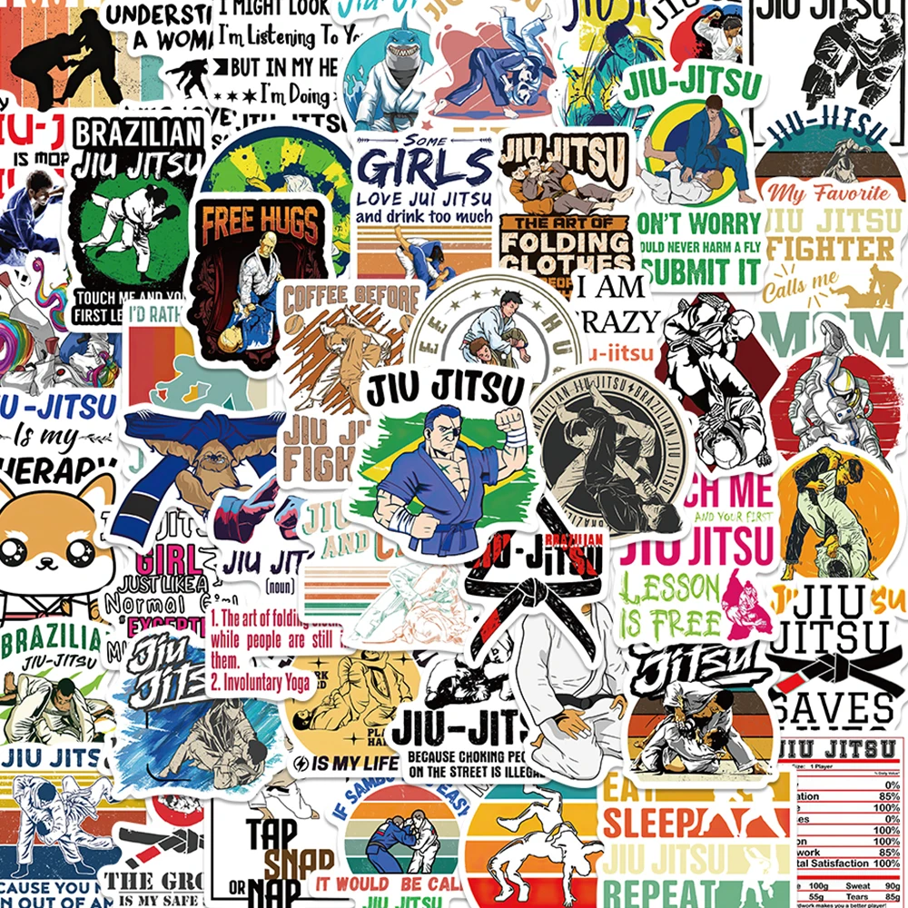 50pcs Jiu Jitsu Sticker Funny Cool Decal For Phone Laptop Luggage Backpack Magazine Wallet Fridge iPad DIY Decorative Sticker