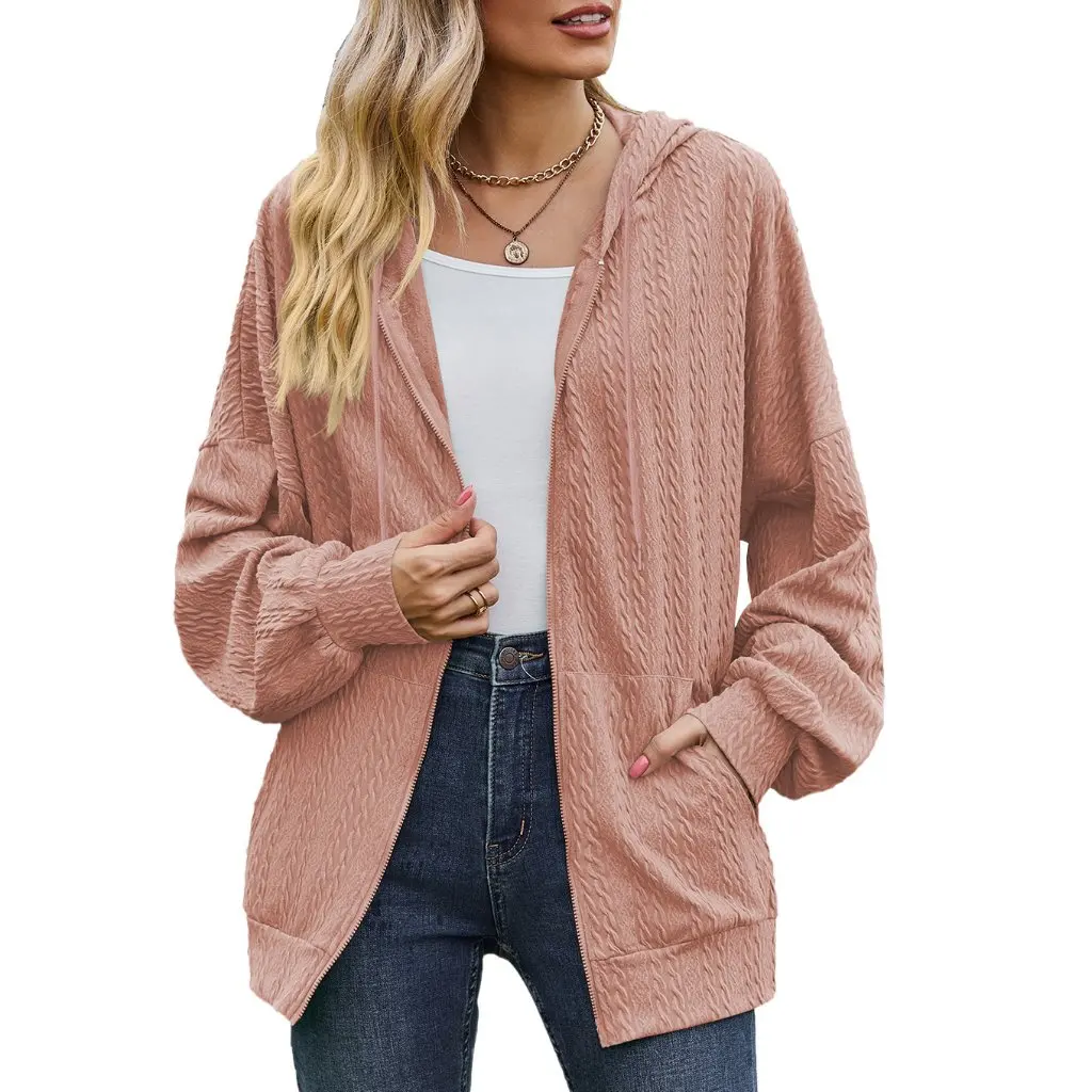 Women's Long Sleeve Hooded Coat Solid Color Pocket Detail Loose Fit Autumn Winter New Style by Trade