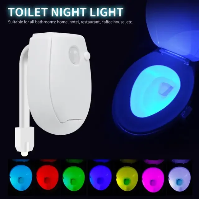 Luz nocturna inteligente para inodoro, Sensor de movimiento, lámpara LED impermeable, iluminación para cuencos, baño