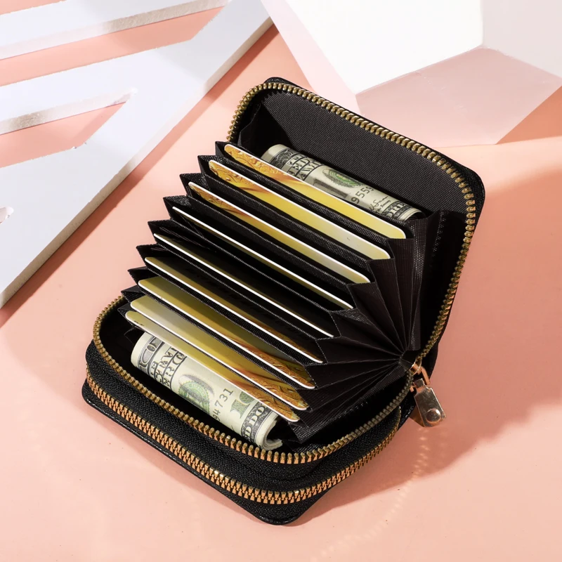 Women Double Zipper Short Style Purse LycheePattern Fashion Large Capacity Multi CaroSlot Coin PurseSolid Leather Zipper Wallet