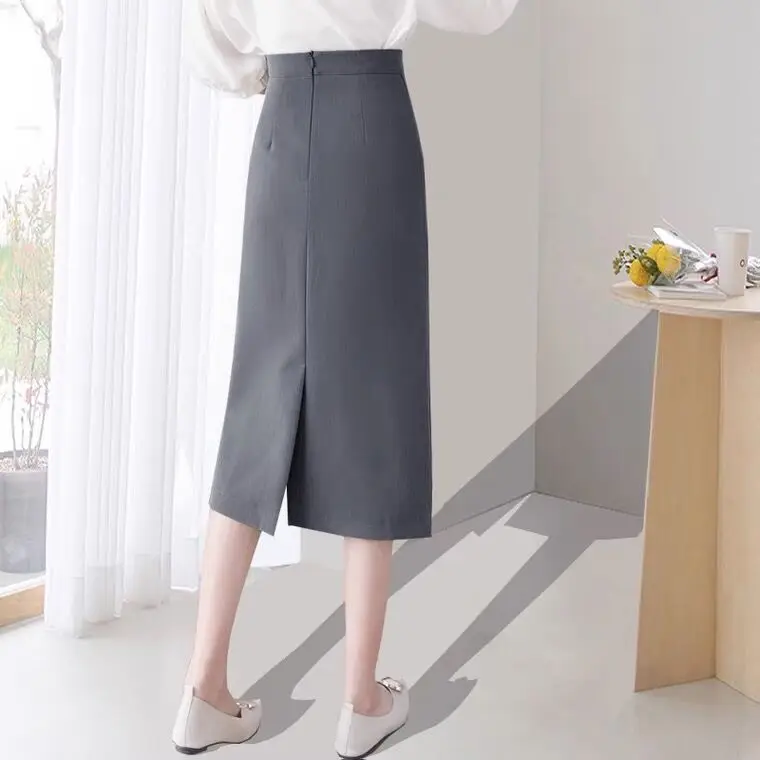 High Quality Elegant Long Straight Cut Suit Skirt High Waist Slimming Professional Half-length Split Skirt for Women