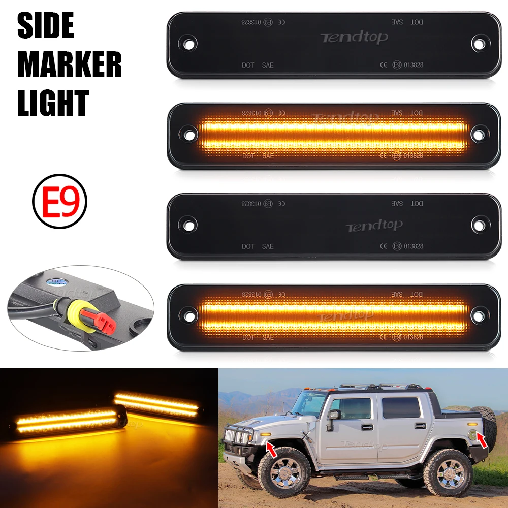 4pcs Amber Full LED Front Rear Bumper Side Marker Light  For 2003 2004 2005 2006 2007 2008 2009 Hummer H2 Turn Signal Light