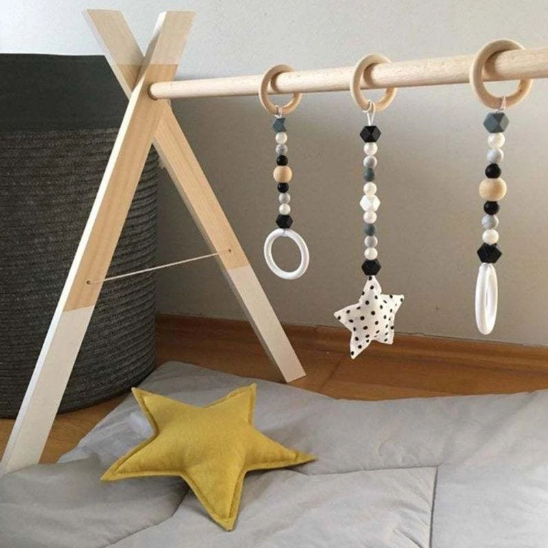 J15U 1 مجموعة الشمال الكرتون الطفل خشبية أرنب الأذن اللعب قلادة الصالة الرياضية اللياقة البدنية الرف أطقم