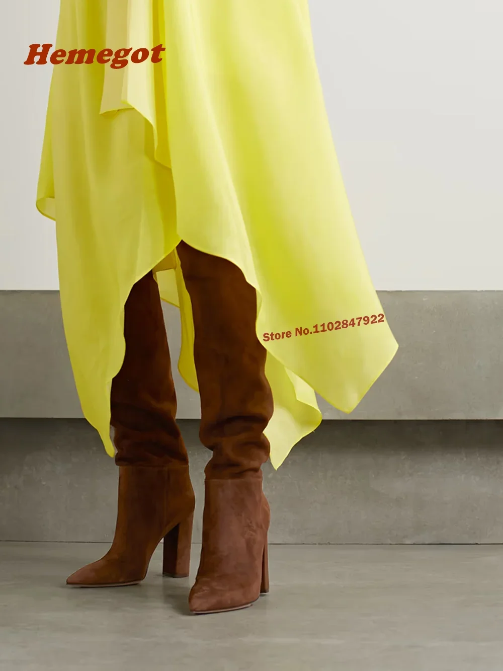 

Замшевые сапоги выше колена, повседневные женские сапоги на блочном каблуке с острым носком, зимние теплые женские сапоги без шнуровки, большие размеры 46, элегантная обувь