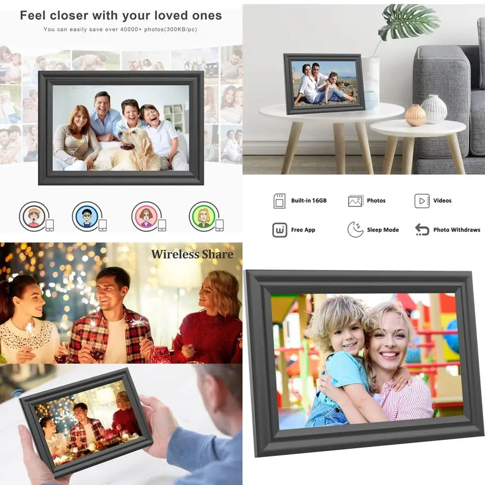 

Цифровая фоторамка Wi-Fi 10,1 с разрешением 16 ГБ, автоматическим поворотом, сенсорным экраном, совместным с использованием приложения