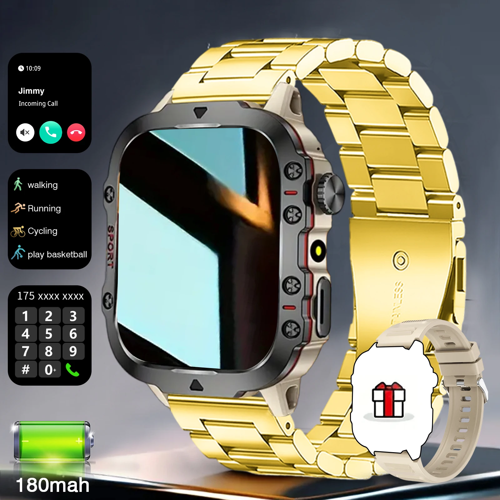

Smart Watch with LED Light, wireless calling /dial, Multi-Sport Modes, Call & Message Alerts, Custom Wallpaper, Compatible