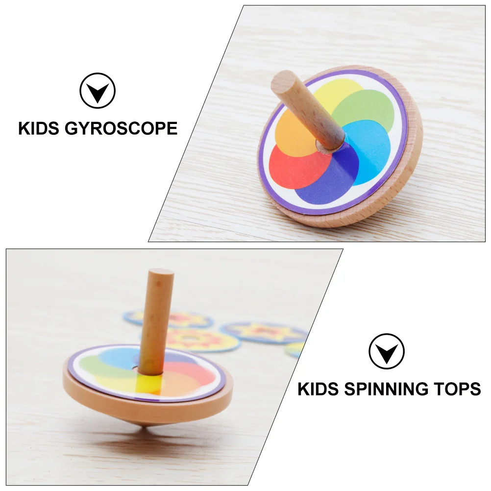2 ชุดของเล่นไม้ Spinning Top เด็กภาพวาด Gyro สีสัน Gyroscope Tops DIY เด็ก