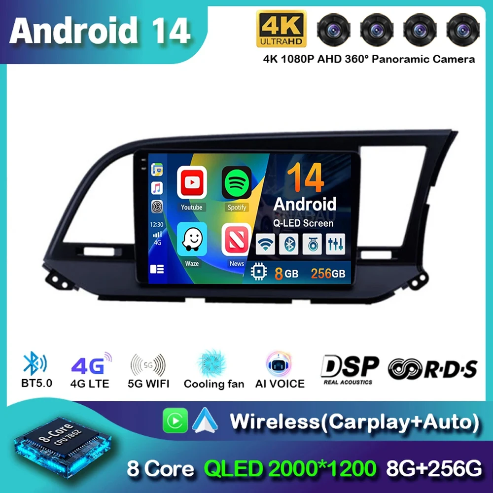 

Автомобильная магнитола на Android 14 для Hyundai Elantra 6, 2015, 2016, 2017, 2018, GPS-навигация, мультимедийный видеоплеер, стерео головное устройство 4G