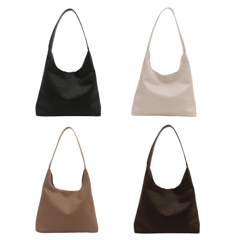 E74B Women Handwoven Shoulder Bag Braided Bag Bucket Bag Large Capacity Armpit Bag