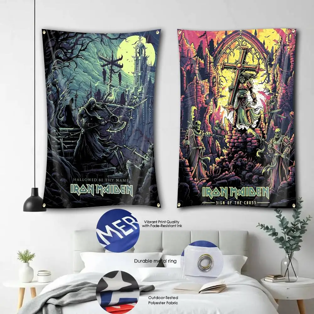 The Beast E-Eddie I-Iron M-Maiden Flag Tapestry Banner for Bedroom Living Room Outdoor Camping Custom Supported