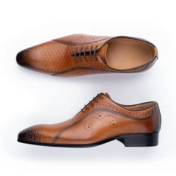 Dress shoes man Evening Wedding Comfortable High Quality Social Footwear Classic Side Carving Shoe for Men Brown Brogue