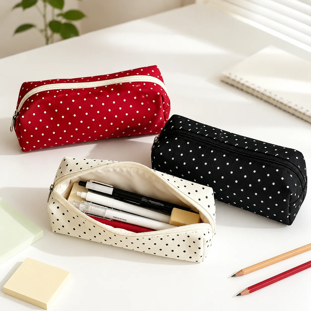 Estojo de Lápis com Estampa de Poá, Grande Capacidade, Bolsa de Lona com Zíper para Estudantes, Escola, Escritório, Viagem e Armazenamento de Maquiagem