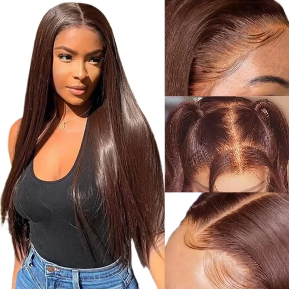 13x4 Straight Chocolate Brown Lace Front Human Hair Wigs Honey Brown For Women 13x6 HD Transparent Lace Frontal Wigs Pre Plucked