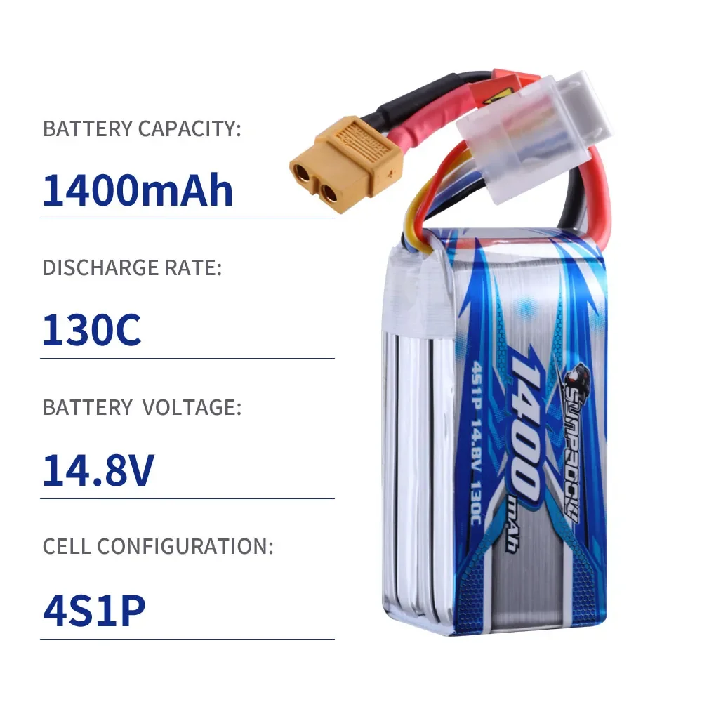 Sunpadow 4S Lipo Battery for 14.8V 1400mAh 1800mAh 130C Soft Pack with XT60 Plug  RC FPV Quadcopter Drone Airplane Model