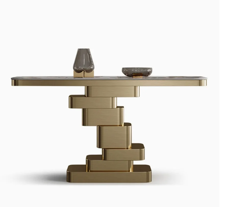 

Xuanguan Luxury High-End Stainless Steel Wire-Drawn Rock Plate Table for Entryway/Corridor