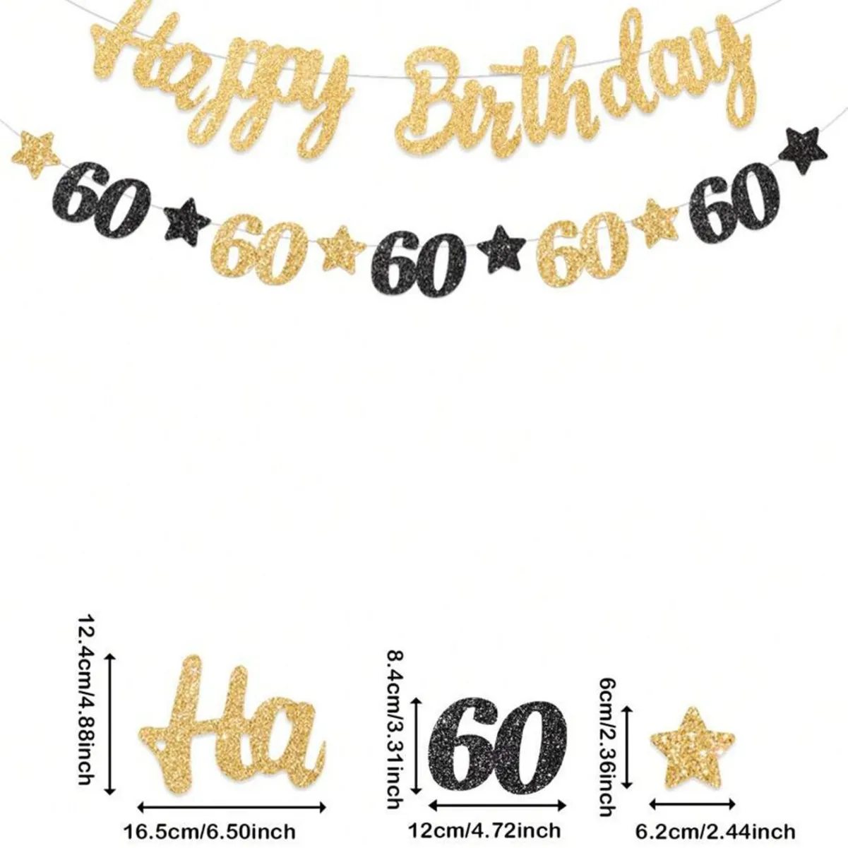 Black and Gold 60th Birthday Party Decor 60th Birthday Banner Garland Hanging Decor 60 Years old Anniversary Birthday Party Gift - view 2