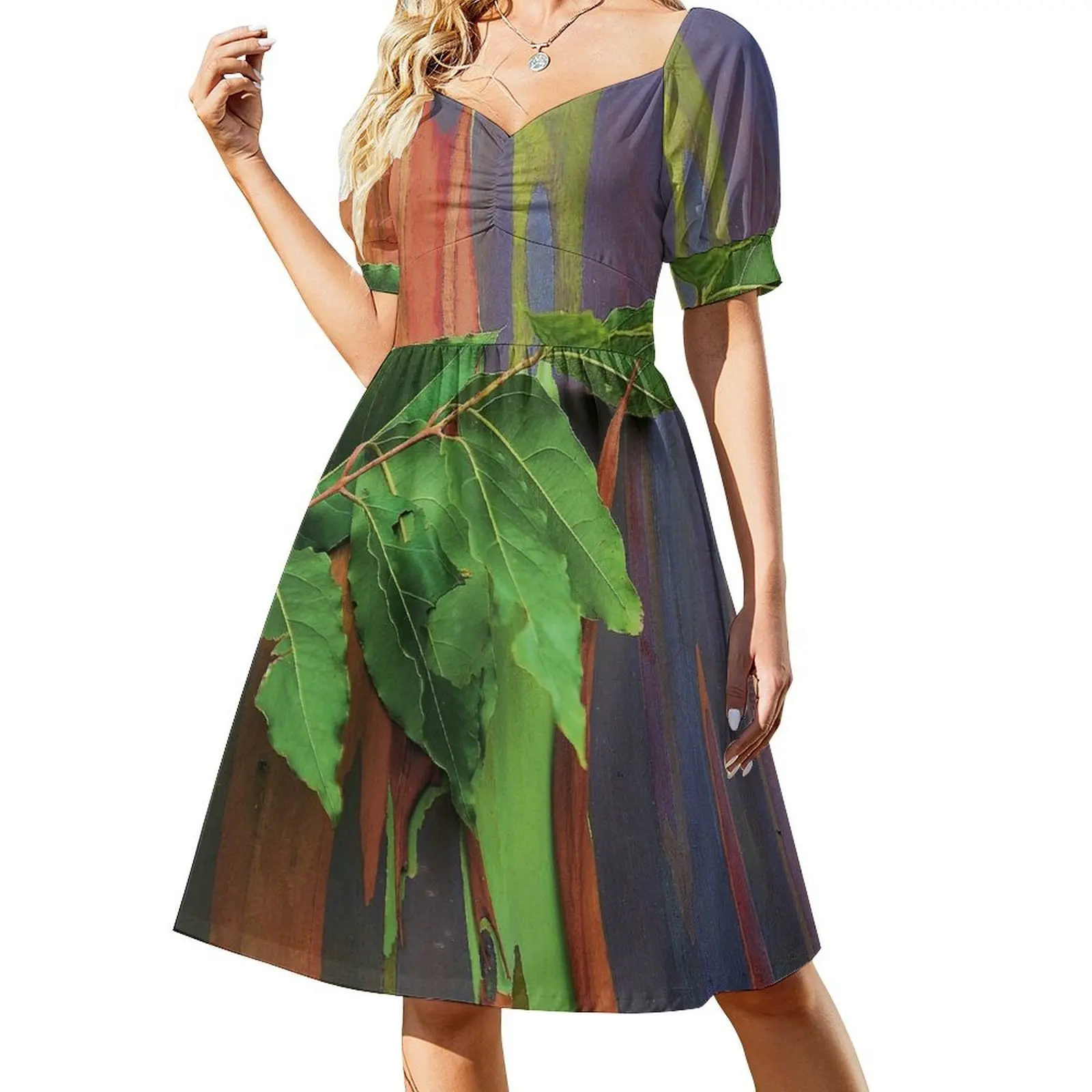 

Tropical Island Rainbow Spectacular Eucalyptus Tree Bark Close-Up Short-Sleeved Dress dresses with long sleeves Summer skirt